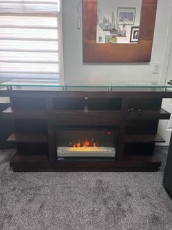 Ashley solid wood TV stand with fireplace