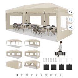 Pop Up Canopy Tent for Backyard,10x20 Canopy with 6 Removable Sidewalls & 4 Sandbags,Waterproof Easy Up Canopy Outdoor Tents for Parties,Weddings,Vend