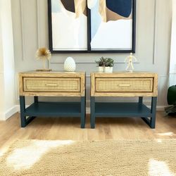 Wood And Cane Nightstands