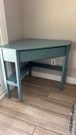 Teal Corner Desk with Drawer and Shelf