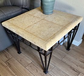 Stone Tile Top End Table with Iron Base