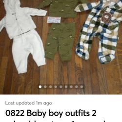 0822 Baby boy outfits 2 adorable sets sz 6mo and Pajamas sz 3-6mo