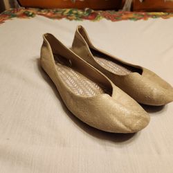 Shiny Tan Flats