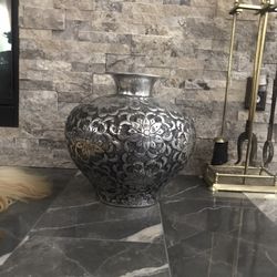 Antique Hand Crafted Solid Silver Urn Pot Engraved Jainism Symbol Decorative