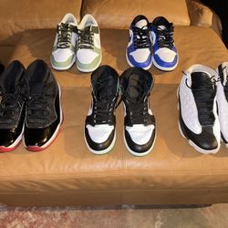 Jordan Bred 11, Jordan 1 Lucky Green, Jordan 13 He Got Game, Jordan 1 Low, Nike Dunk Low 