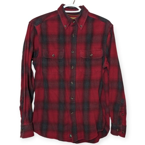 Outdoor Life Red Grey Plaid Flannel Button Down Mens