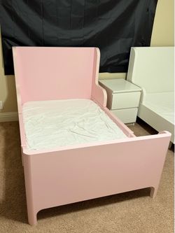 IKEA BUSUNGE Pink Extendable Kids Bed with Mattress