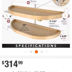 2-Shelf Turner Natural Brown 32 in. Lazy Susan Half-Moon Shaped