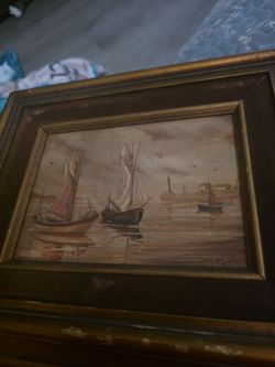 Pat Tidy Signed Nautical Oil Painting Gold Frame
