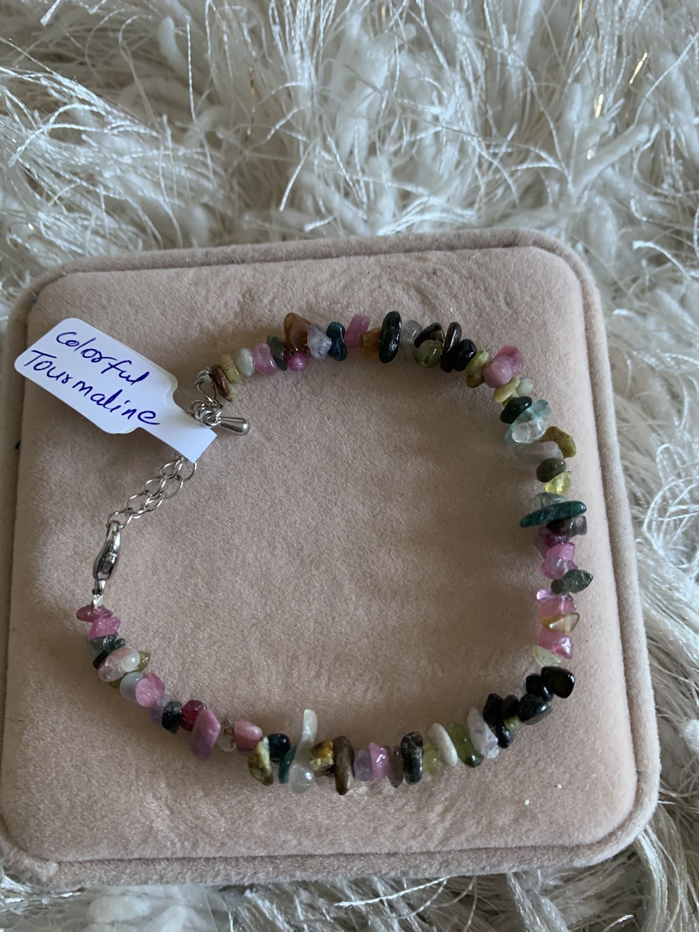 Colorful tourmaline chips bracelet with adjustable chain