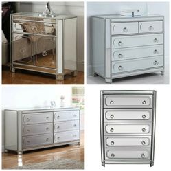 Mirrored Dresser $1,160 Mirrored Chest $1,060 Hall Chest $890 Mirrored Nightstand $500 Brand New In Box