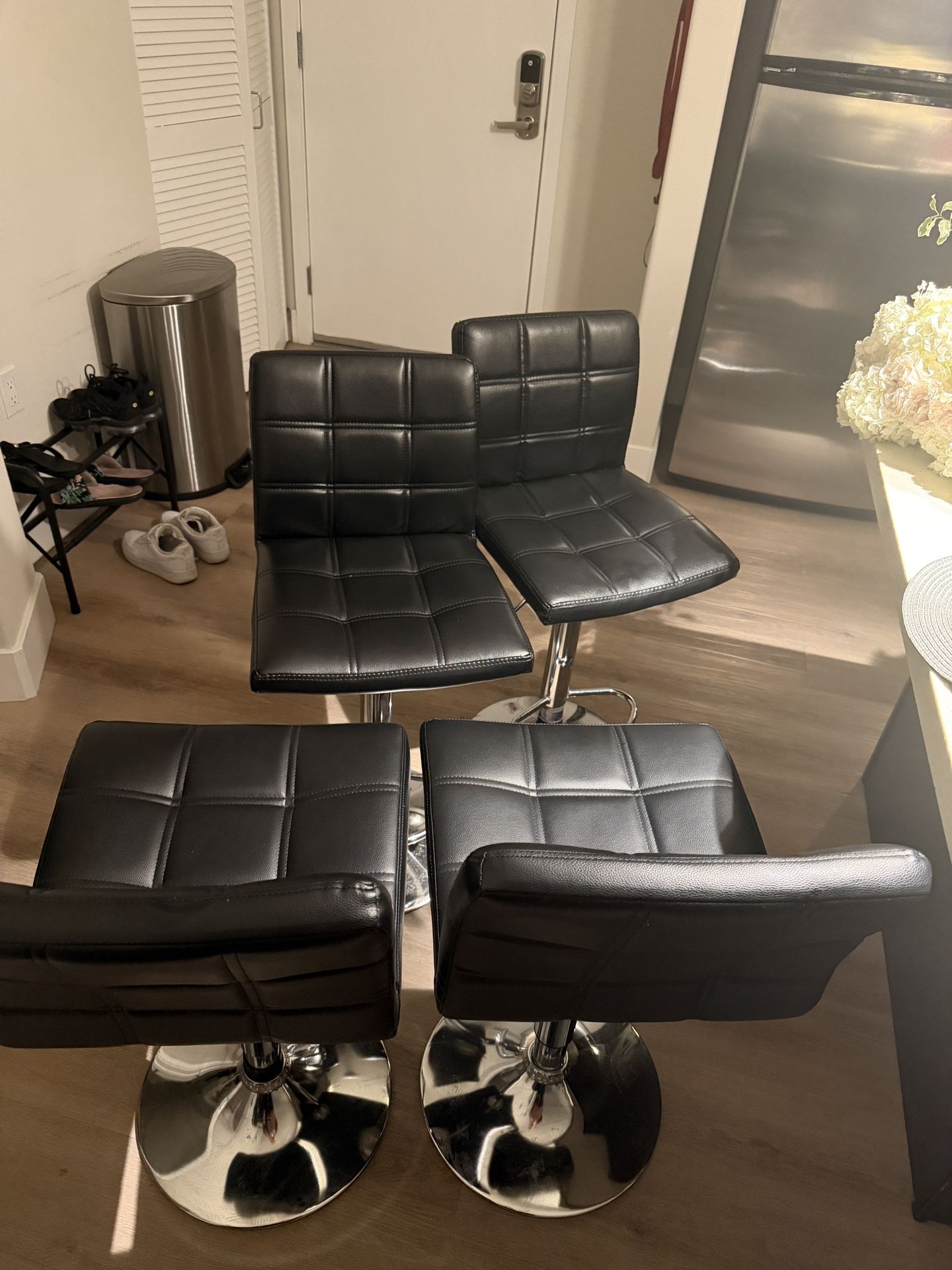 Set of 2 Modern Adjustable Leather Bar Stools