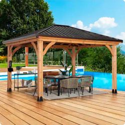 Backyard Discovery 14-ft x 12-ft Barrington Brown Gazebo with Hardtop Roof Brand New In Box Reg Price $2599