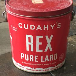 VINTAGE 4 LB CUDAHY'S REX PURE LARD TIN CAN 