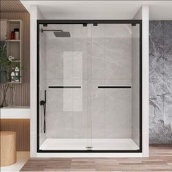 50 in. to 54 in. W x 76 in. H Double Sliding Framed Shower Door in Matte Black with 1/4 in. (6 mm) Tempered Glass