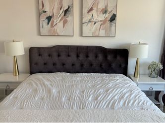 King Velvet Tufted Headboard – Taupe, Like New