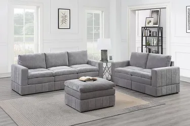 Brand New Grey Super Plush Modular Sofa Set w Ottoman