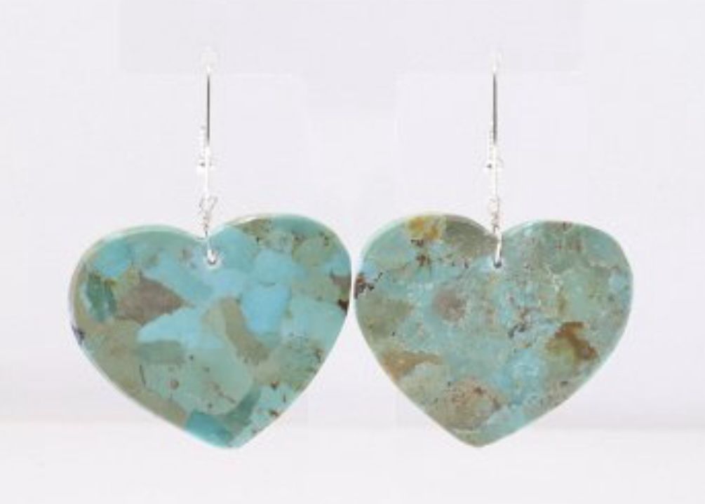Silver And Turquoise Heart Earrings