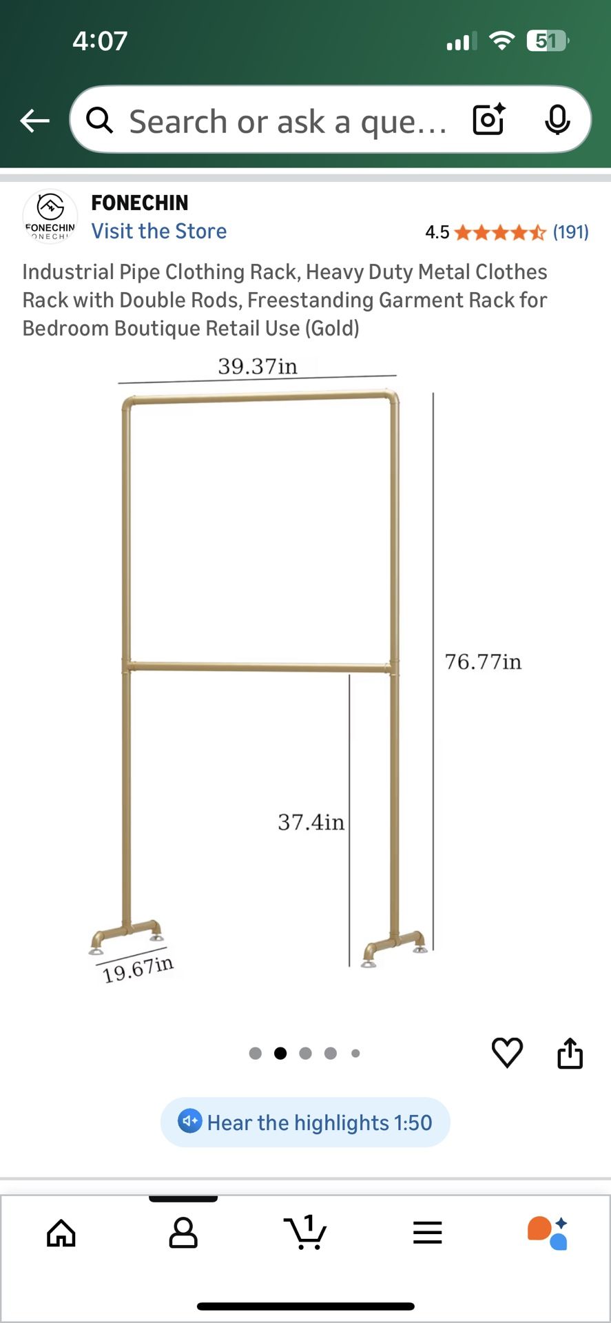 Gold Iron Clothing rack, Wedding Day Dress Display