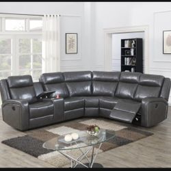Brand New Super Plush Reclining Leather Sectional Sofa 