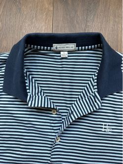 Peter Millar Men’s Large Navy White Striped Polo Shirt