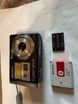 Black Sony Cyber-shot DSC-W90 digital camera has an 8.1 megapixel sensor and a Carl Zeiss Vario-Tessar lens. This compact point-and-shoot camera inclu