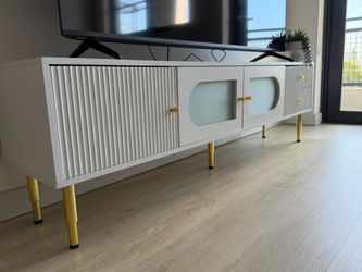 White TV Stand with Gold Legs