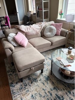 Couch , light gray, ottoman with storage