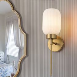 New 5.5-in W 1 -Light Gold Mid-century Wall Sconce Hardwired Mounted Frosted Milk Glass Shade