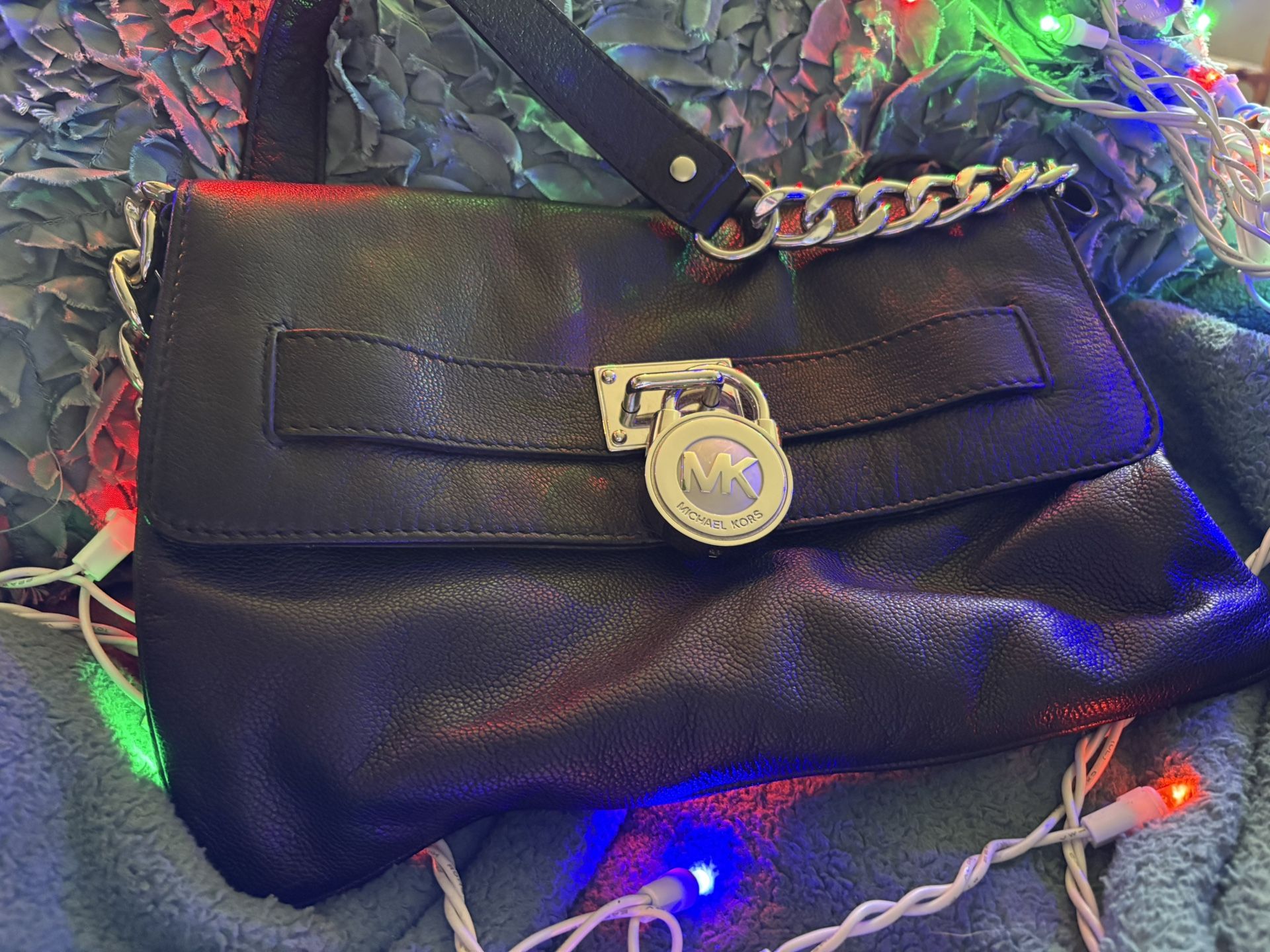 Michael Kors Small Flap Hamilton Black Leather Beige Interior