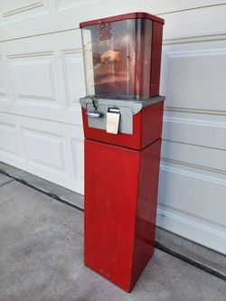 Vintage Coin-Op 5 Cent Candy Nut Toy Vending Machine on Stand
