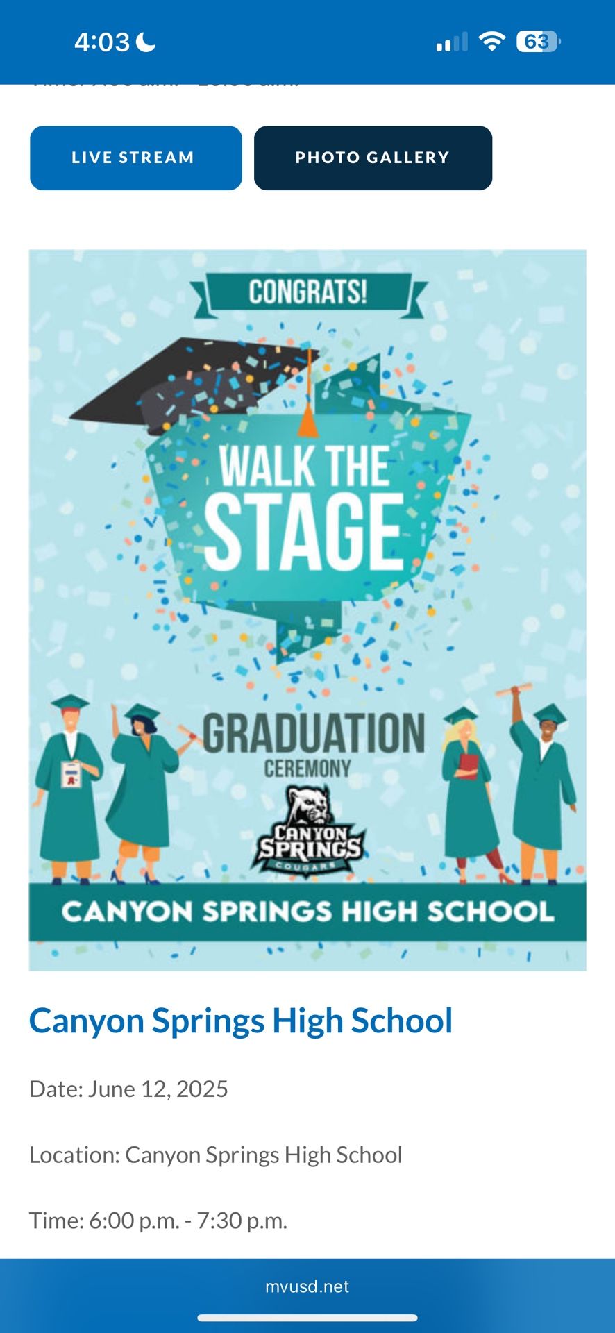 Canyon Springs High School Graduation Tickets