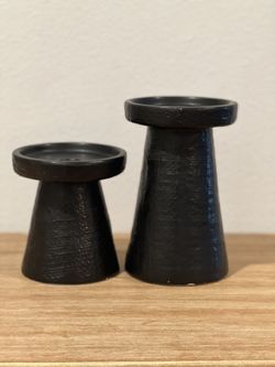 Stoneware Pillar & Taper Candle Holders, Set of 2
