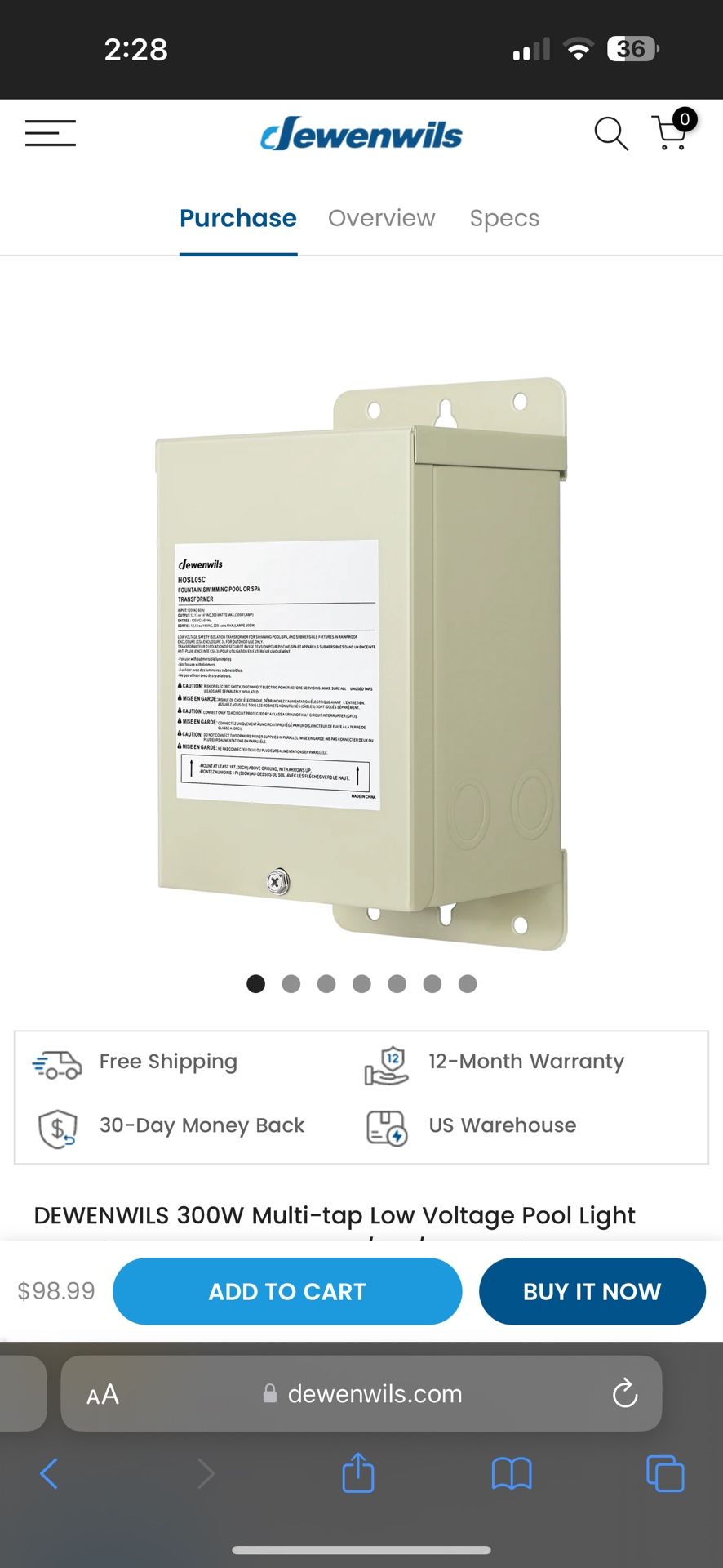 DEWENWILS 300W Multi-tap Low Voltage Pool Light Transformer