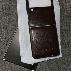 Dark Brown Leather Type  Z Flip Phone Cover