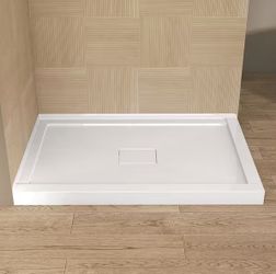 48" x 32" Acrylic Shower Pan Base - Double Threshold, Center Drain - New