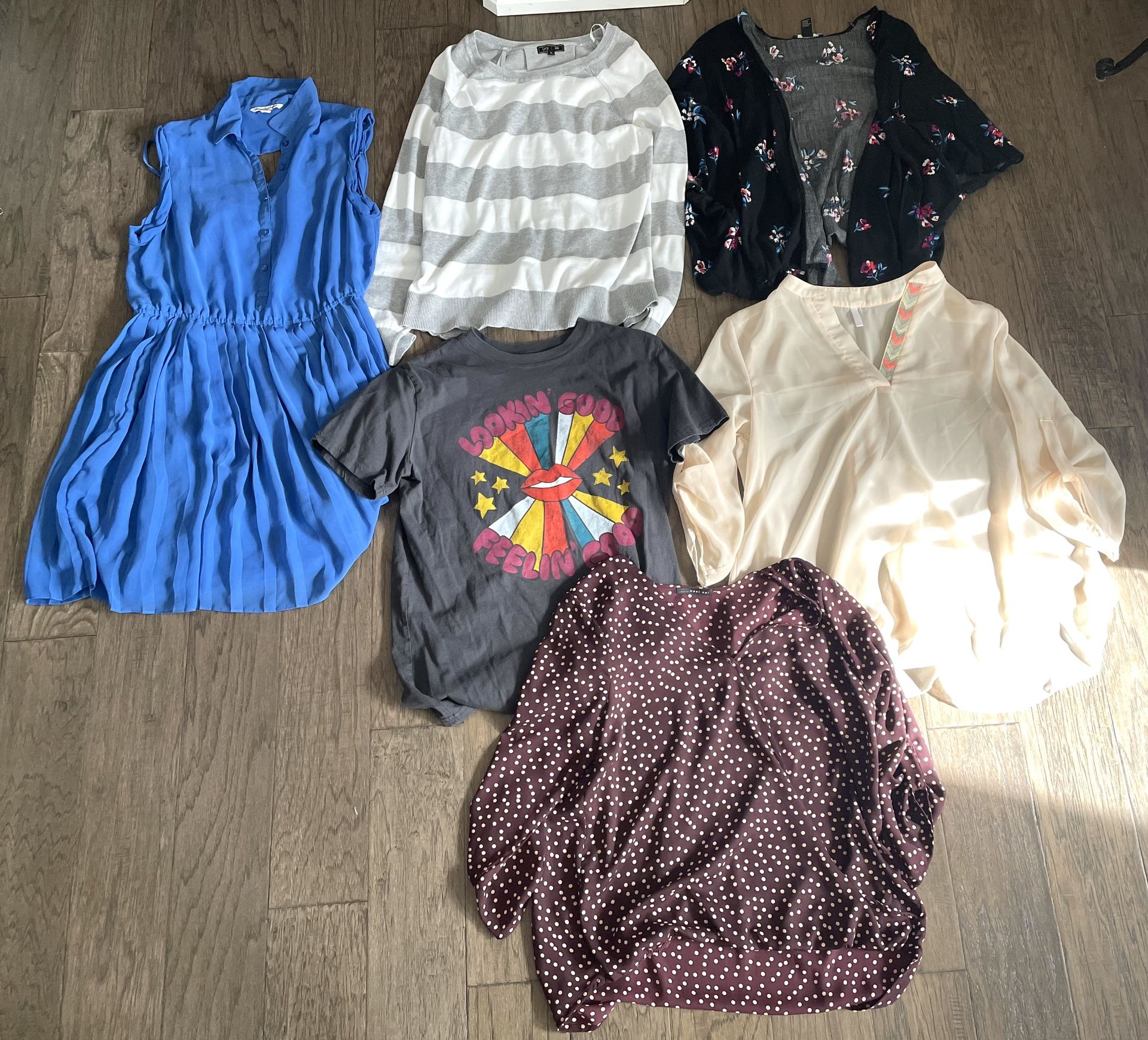 Woman’s Lot of 5 Shirts and Blue Dress Size Medium