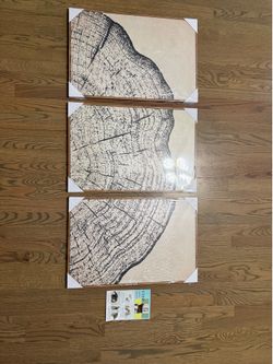 3-Piece Rustic Tree Ring Canvas Wall Art Set – Brand New