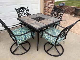 Patio Dining Set with Tile Top Table and 4 Chairs