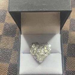 Sliver Nugget Heart Ring 