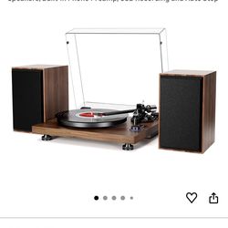 Vinyl record player with speakers