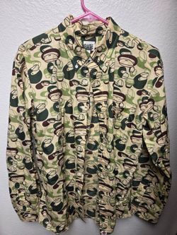 Baby Milo by A Bathing Ape Toy Faces Camo Button Up Shirt size L