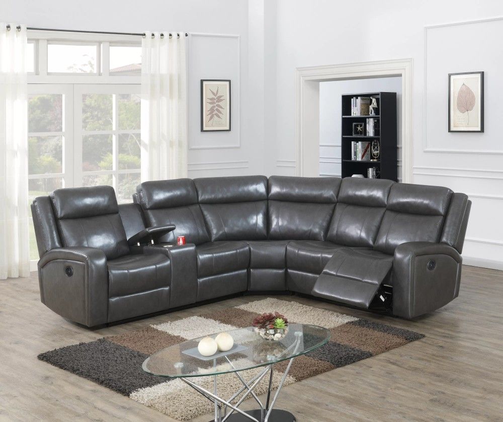 Brand New Grey Leather Power Reclining Sectional Sofa