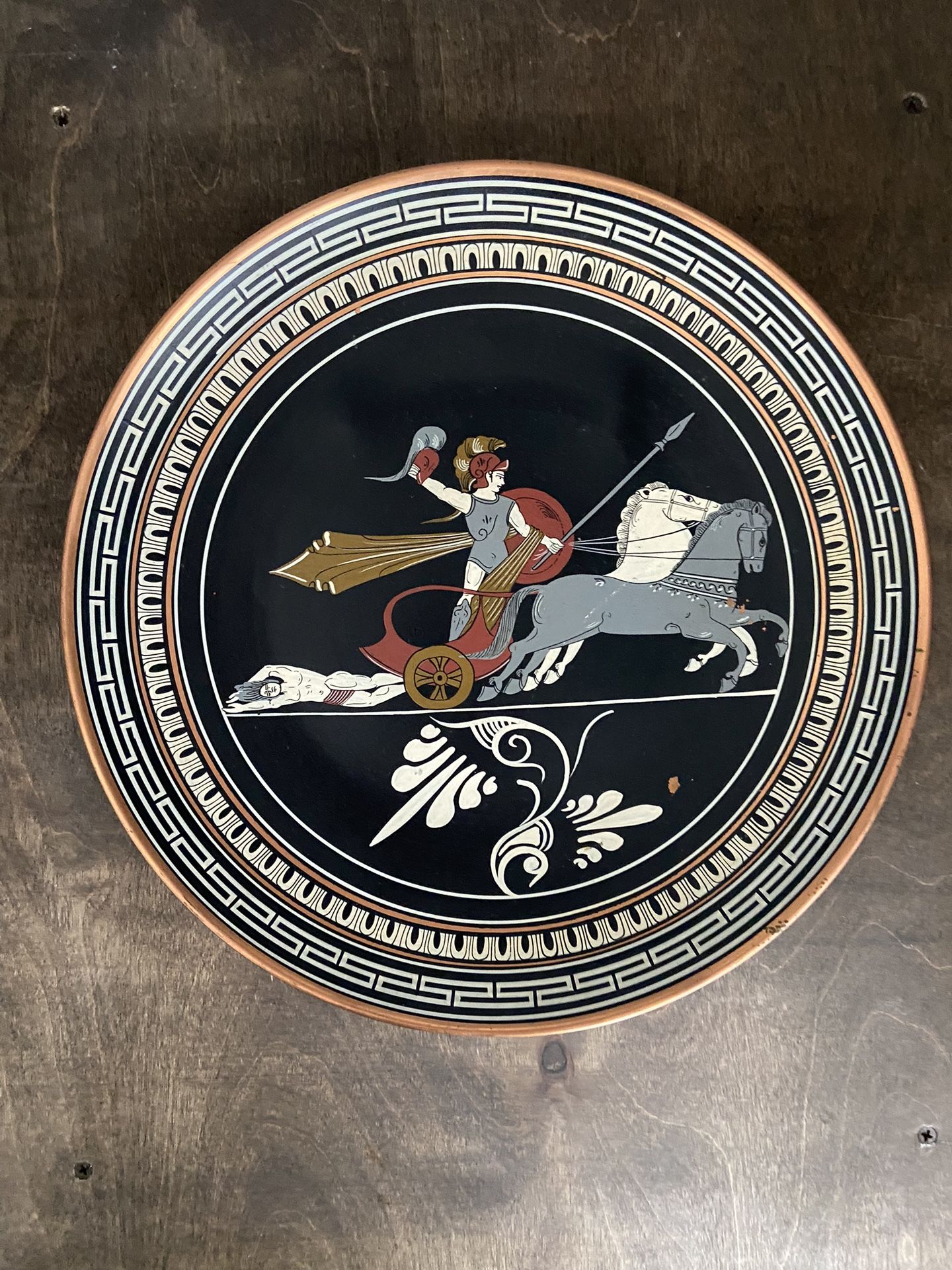 Greek Hand Painted Brass Plate Decor