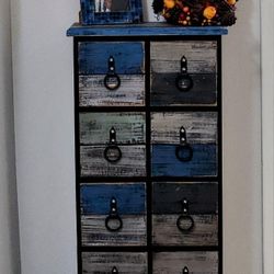 $55 DRESSER APOTHECARY CABINET, REAL WOOD, 10 DRAWERS, MESA