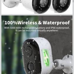Security Cameras Wireless Outdoor, Battery Powered 2k Color Night Vision, AI Motion Detection, IP66 Weatherproof, 2-Way Talk, SD/Cloud Storage, 2.4Ghz