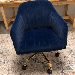 Velvet Office/Vanity Chair – Navy Blue w/ Gold Base (Needs Assembly)