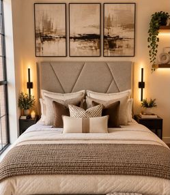 Upholstered Bed with Geometric Headboard