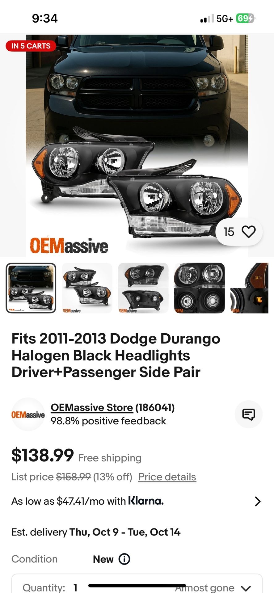 2011-2013 Dodge Durango Black Headlights