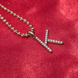 10k Yellow Gold Diamond "K" Initial Pendant With Moon Cut Chain 1/8 ctw